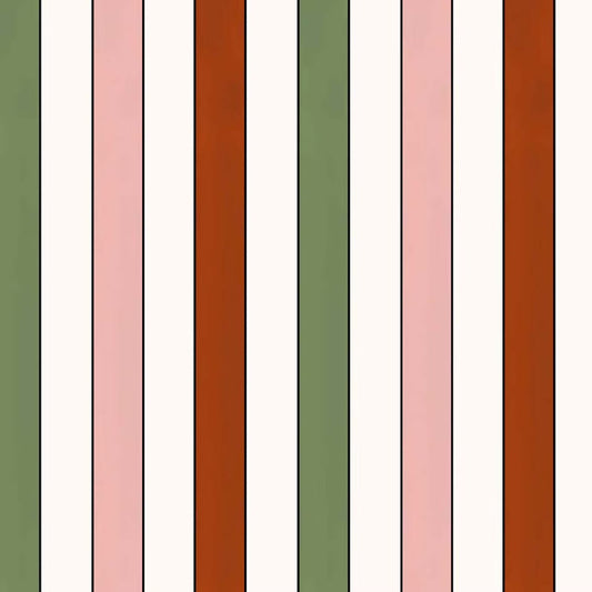 French Stripes Wallpaper - Green/red/pink - Ottoline - W/C&S/107/1 - Premier Wallcovering