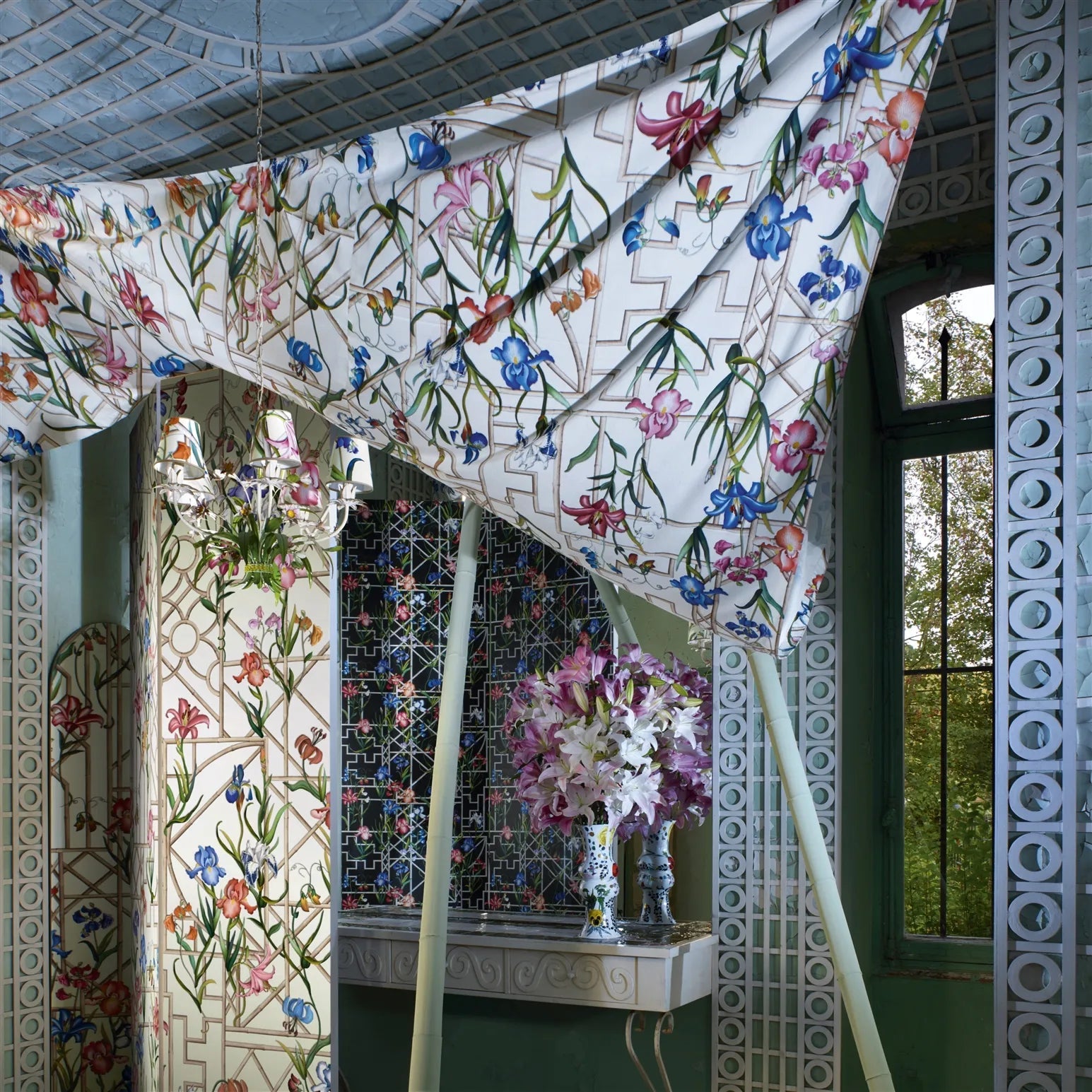 Fretwork Garden Fabric - Azur - Christian Lacroix - FCL7070/01 - Premier Wallcovering