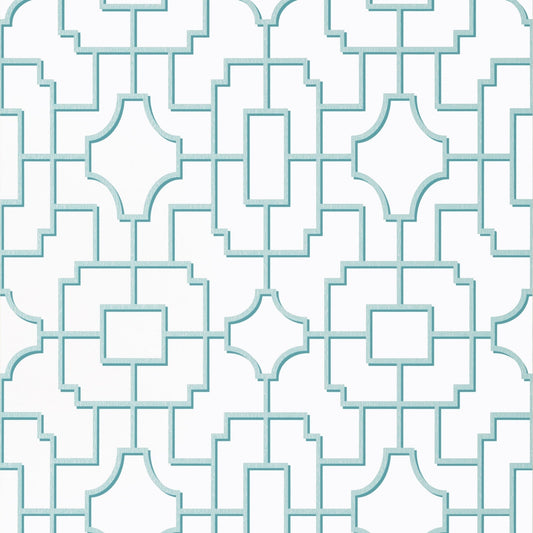 Fretwork Wallpaper - Spa Blue - Thibaut - T20869 - Premier Wallcovering