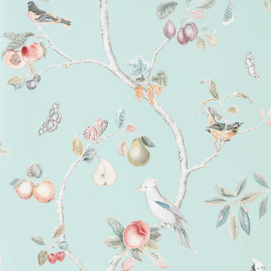 Fruit Aviary Wallpaper - Duck Egg/Multi - Sanderson - DART216312 - Premier Wallcovering