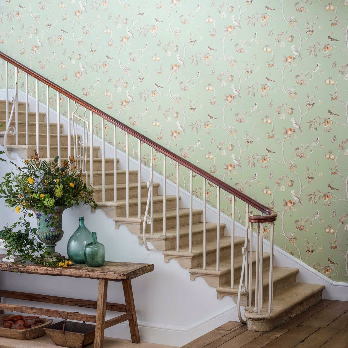 Fruit Aviary Wallpaper - Duck Egg/Multi - Sanderson - DART216312 - Premier Wallcovering