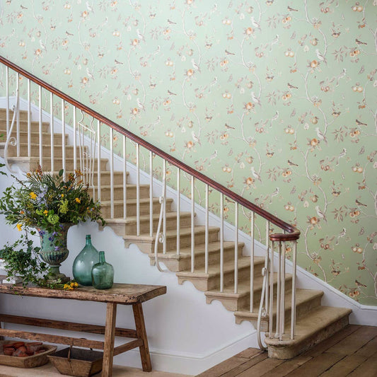 Fruit Aviary Wallpaper - Duck Egg/Multi - Sanderson - DART216312 - Premier Wallcovering