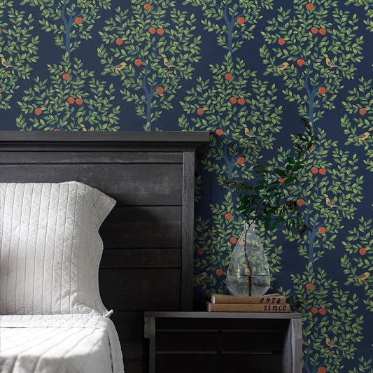 Fruit Tree Wallpaper - Navy Blue - NextWall - NW48102 - Premier Wallcovering