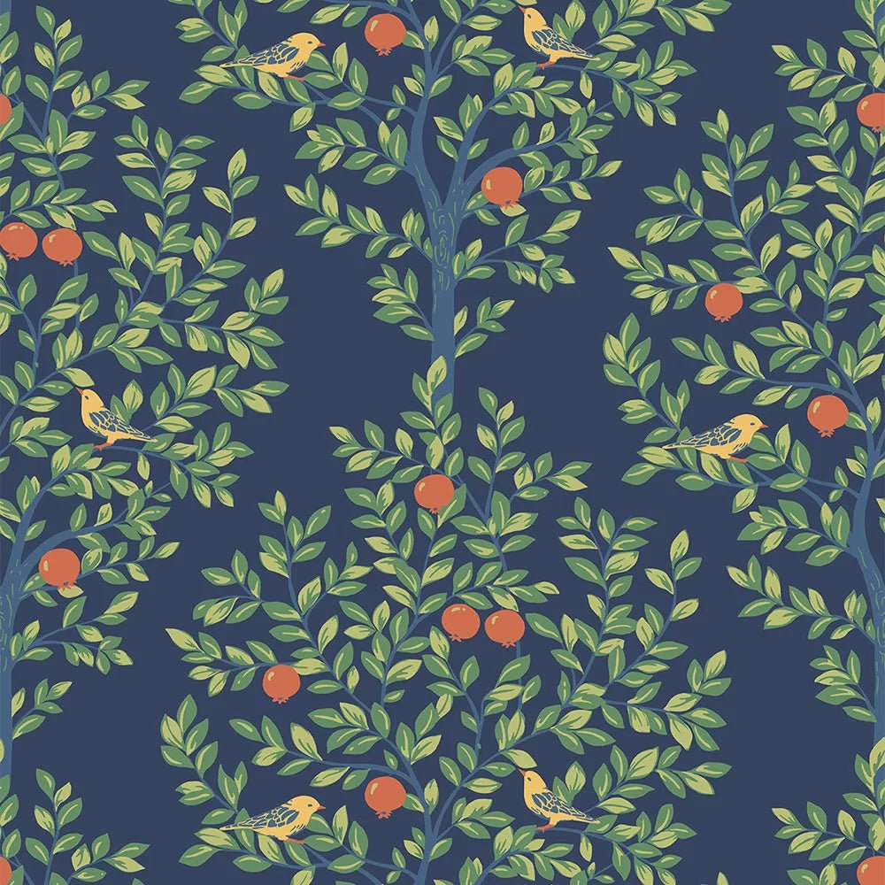 Fruit Tree Wallpaper - Navy Blue - NextWall - NW48102 - Premier Wallcovering