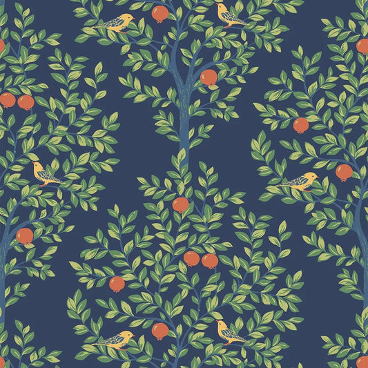 Fruit Tree Wallpaper - Navy Blue - NextWall - NW48102 - Premier Wallcovering