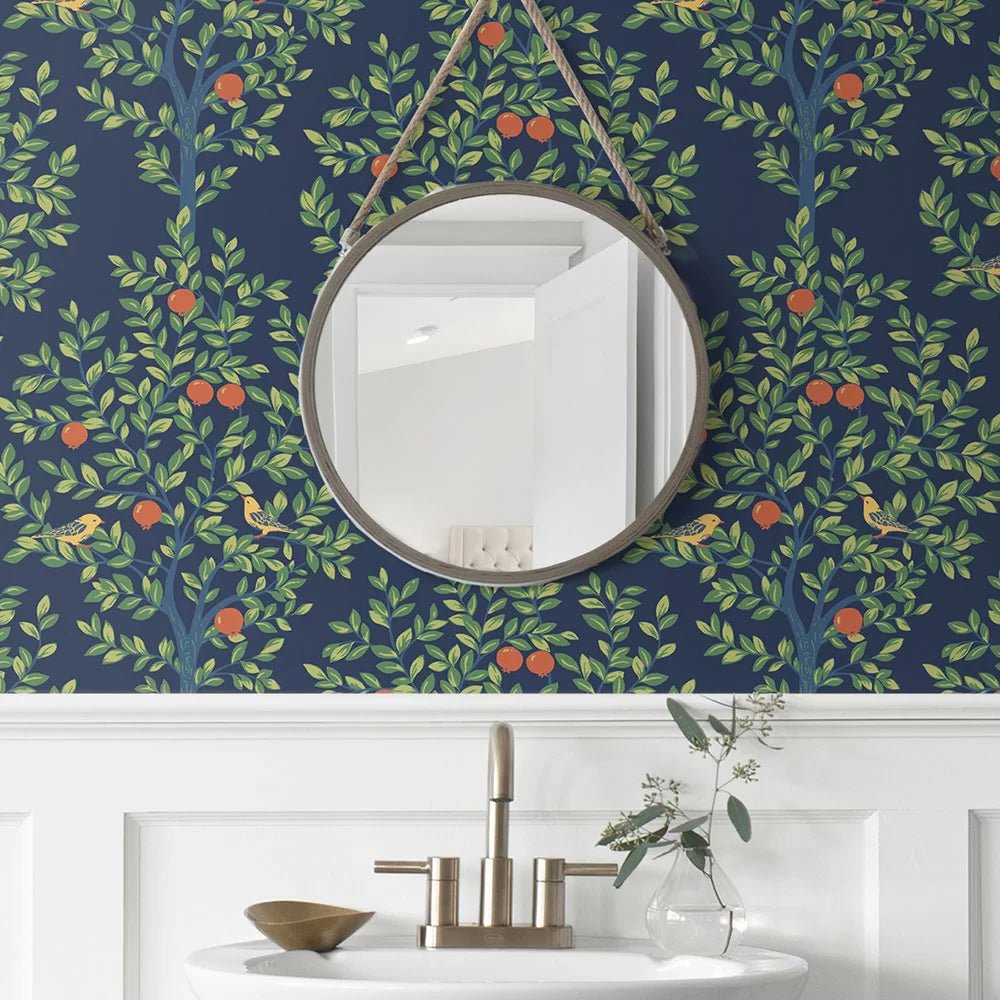 Fruit Tree Wallpaper - Navy Blue - NextWall - NW48102 - Premier Wallcovering