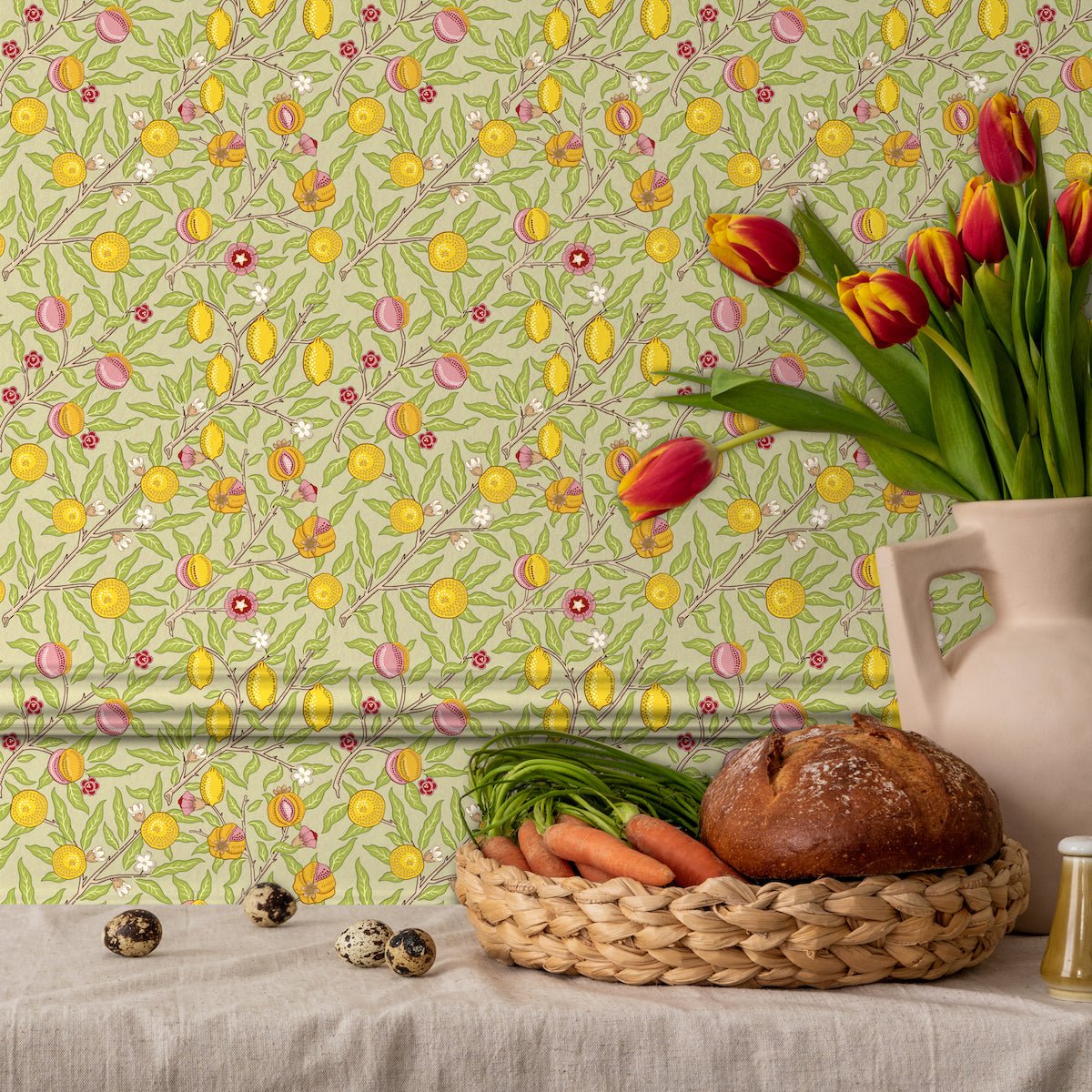 Morris Collections - 1006 - Fruit Wallpaper - Olive Pale Green - Premier Wallcovering