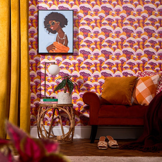 Fun Guy Wallpaper - Burnt Orange & Deep Pink - Lust Home - LH900364 - Premier Wallcovering