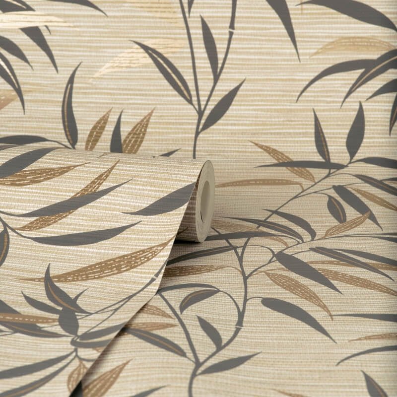 Fusion Leaf Metallic Wallpaper - Natural - Crown - M1772 - Premier Wallcovering
