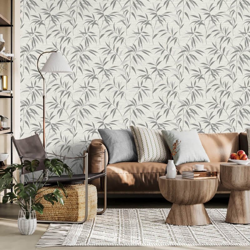 Fusion Leaf Metallic Wallpaper - Grey - Crown - M1771 - Premier Wallcovering