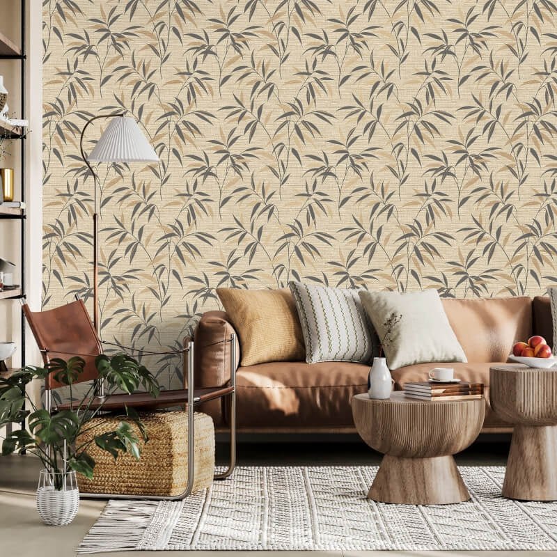 Fusion Leaf Metallic Wallpaper - Natural - Crown - M1772 - Premier Wallcovering