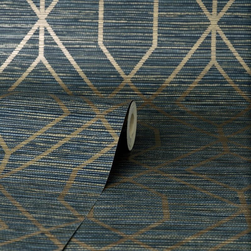 Fusion Trellis Metallic Wallpaper - Navy - Crown - M1774 - Premier Wallcovering