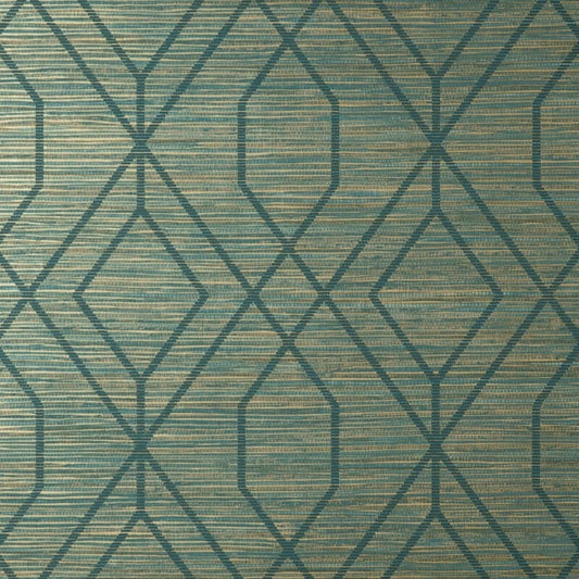 Fusion Trellis Metallic Wallpaper - Teal - Crown - M1773 - Premier Wallcovering