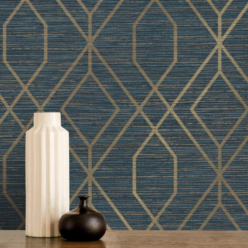 Fusion Trellis Metallic Wallpaper - Navy - Crown - M1774 - Premier Wallcovering