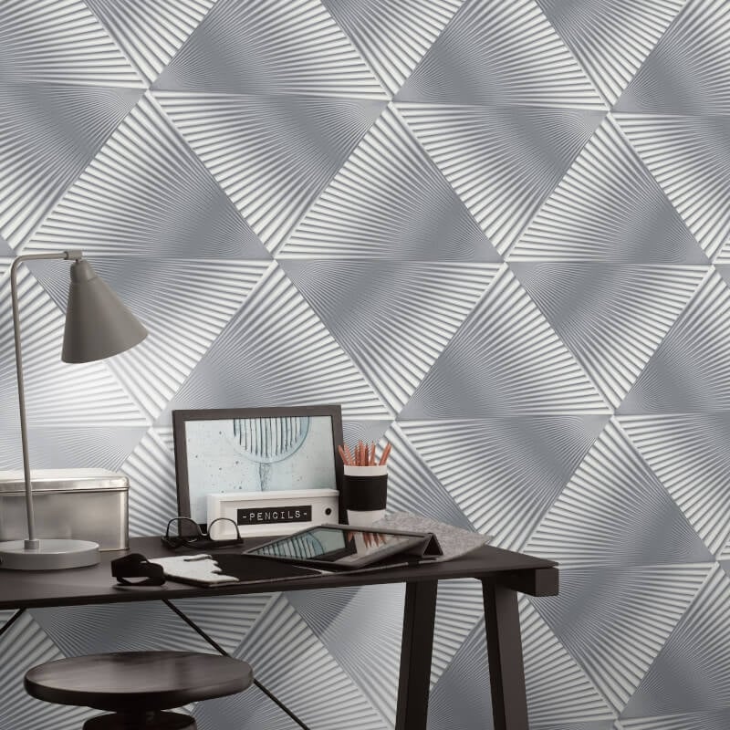Gala 3D Effect Fan Metallic Wallpaper - Grey - Erismann - 10404 - 10 - Premier Wallcovering