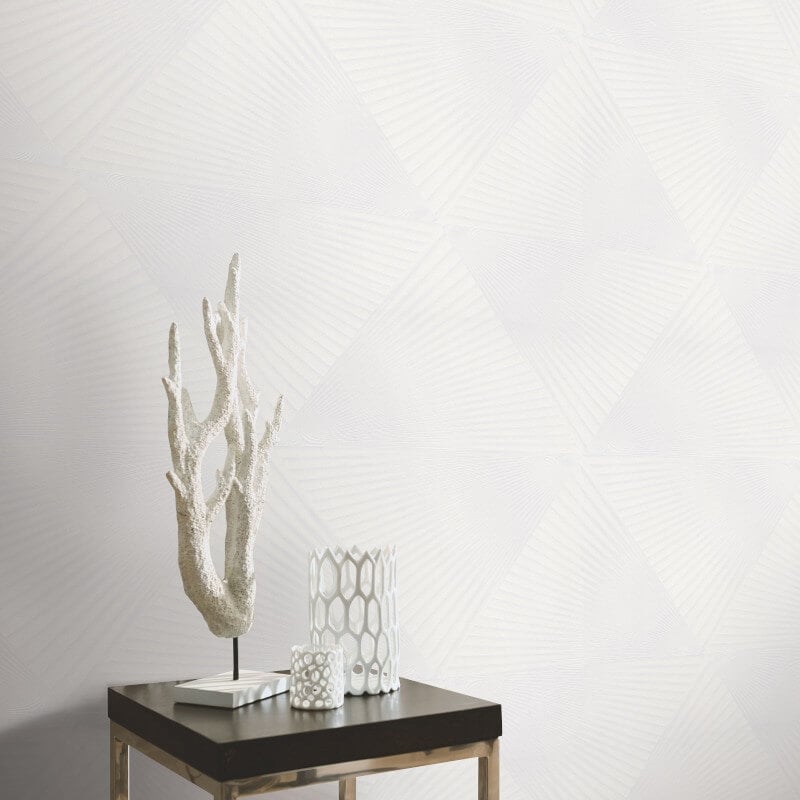 Gala 3D Effect Fan Metallic Wallpaper - White - Erismann - 10404 - 01 - Premier Wallcovering