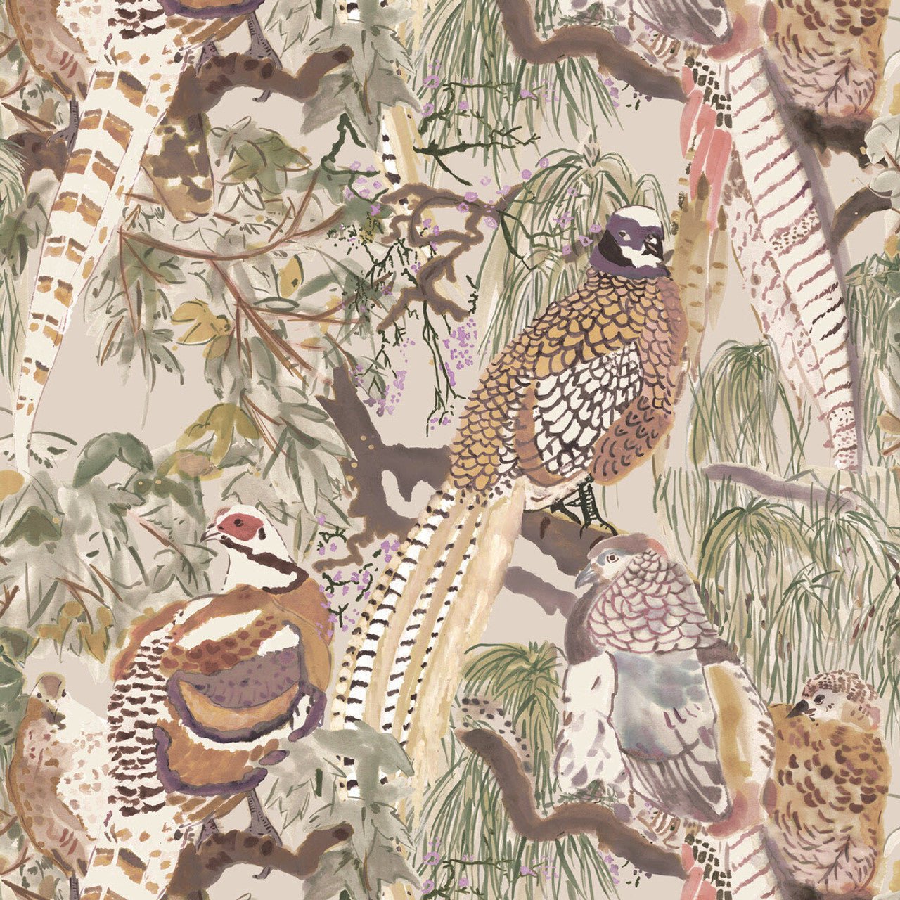 Game Birds Wallpaper - Antique - Mulberry Home - FG101/J52 - Premier Wallcovering