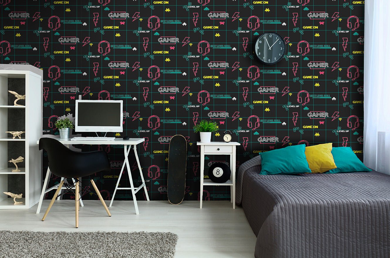 Gamer Wallpaper - Black/Neon Pink - Holden Décor - 13311 - Premier Wallcovering