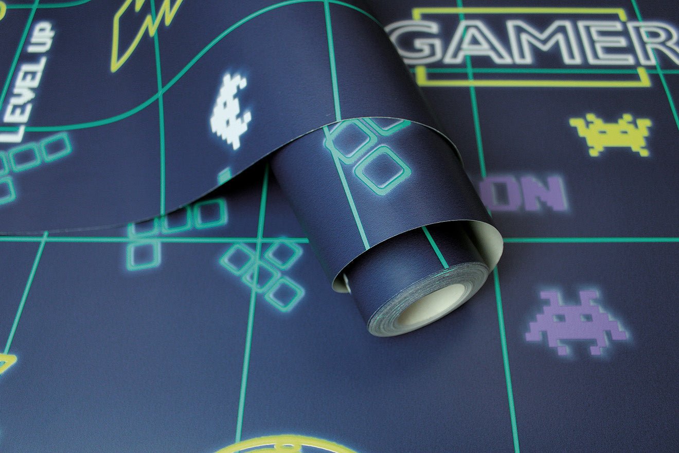 Gamer Wallpaper - Navy/Neon Yellow - Holden Décor - 13310 - Premier Wallcovering