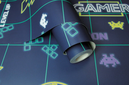 Gamer Wallpaper - Navy/Neon Yellow - Holden Décor - 13310 - Premier Wallcovering