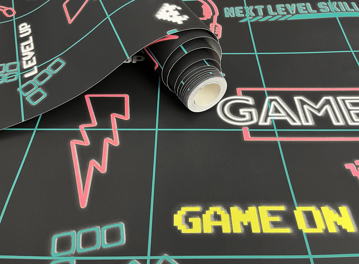 Gamer Wallpaper - Black/Neon Pink - Holden Décor - 13311 - Premier Wallcovering