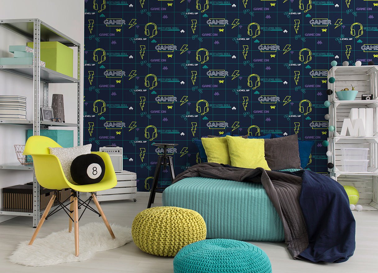 Gamer Wallpaper - Navy/Neon Yellow - Holden Décor - 13310 - Premier Wallcovering