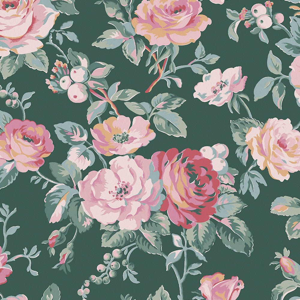 Garden Rose Wallpaper - Green - 125502 - Cath Kidston - Premier Wallcovering