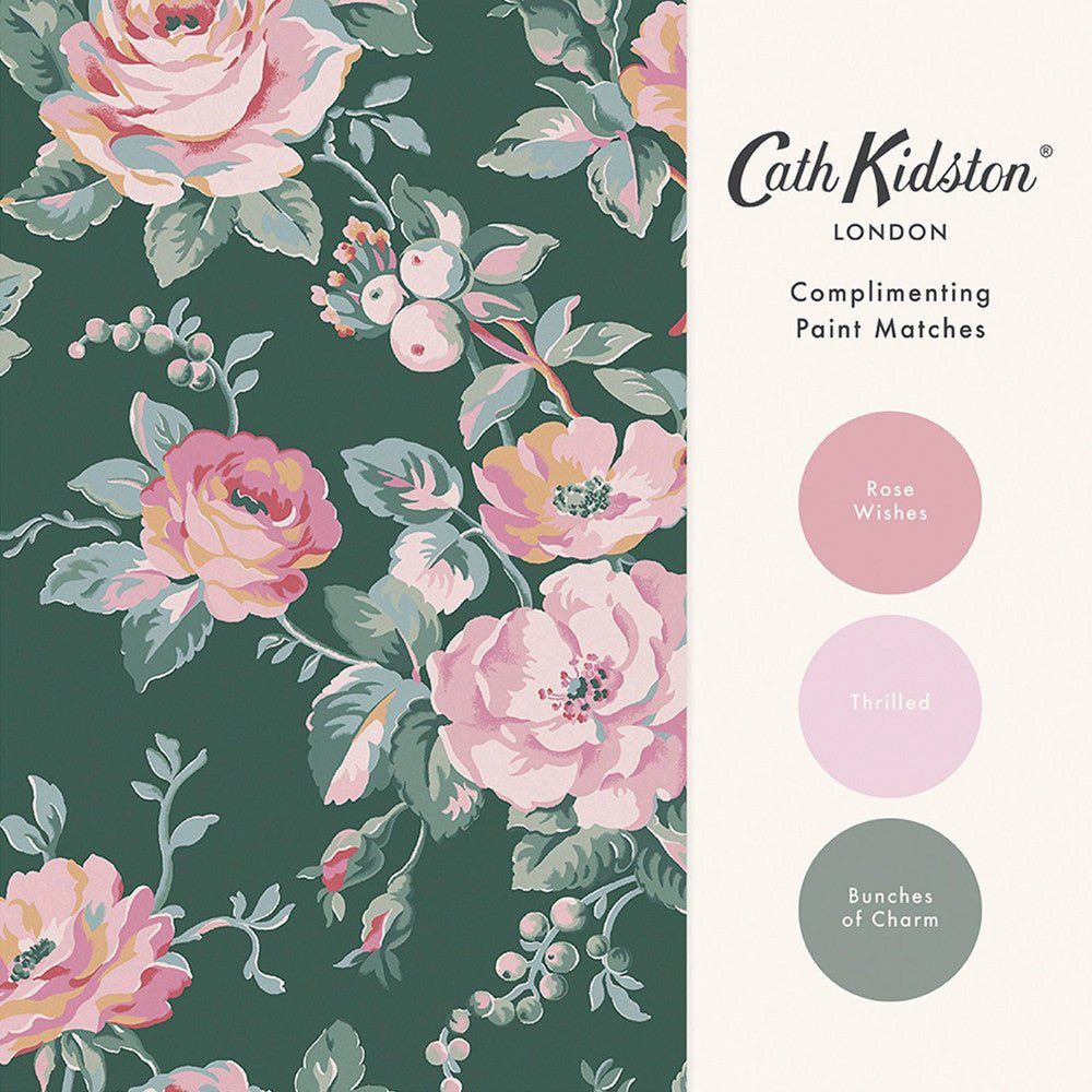 Garden Rose Wallpaper - Green - 125502 - Cath Kidston - Premier Wallcovering