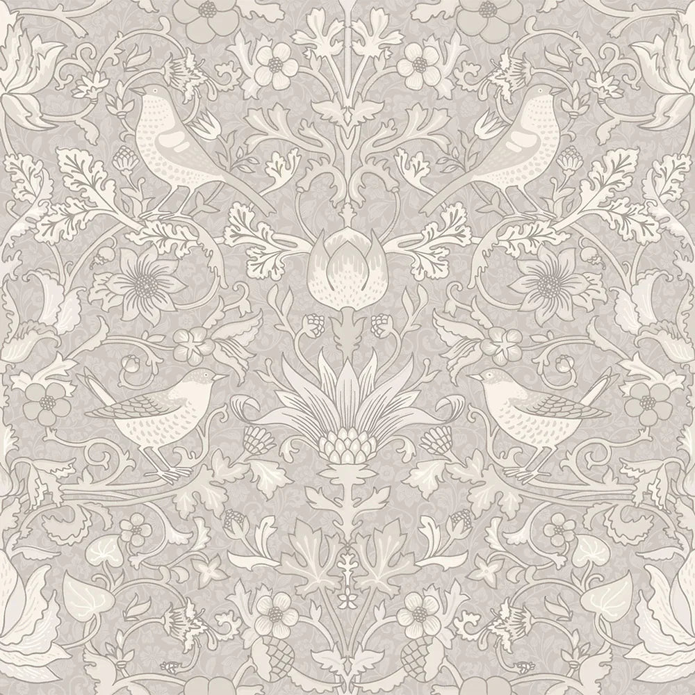Garden Visitors Wallpaper - Vintage Cream and Linen on Dove Grey - LAN100081 - Lucie Annabel - Premier Wallcovering