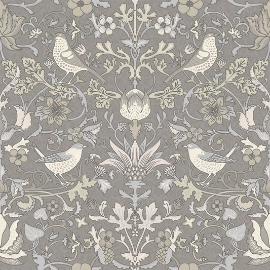 Garden Visitors Wallpaper - Earl Blue and Vintage Cream on Earl Grey - LAN100082 - Lucie Annabel - Premier Wallcovering