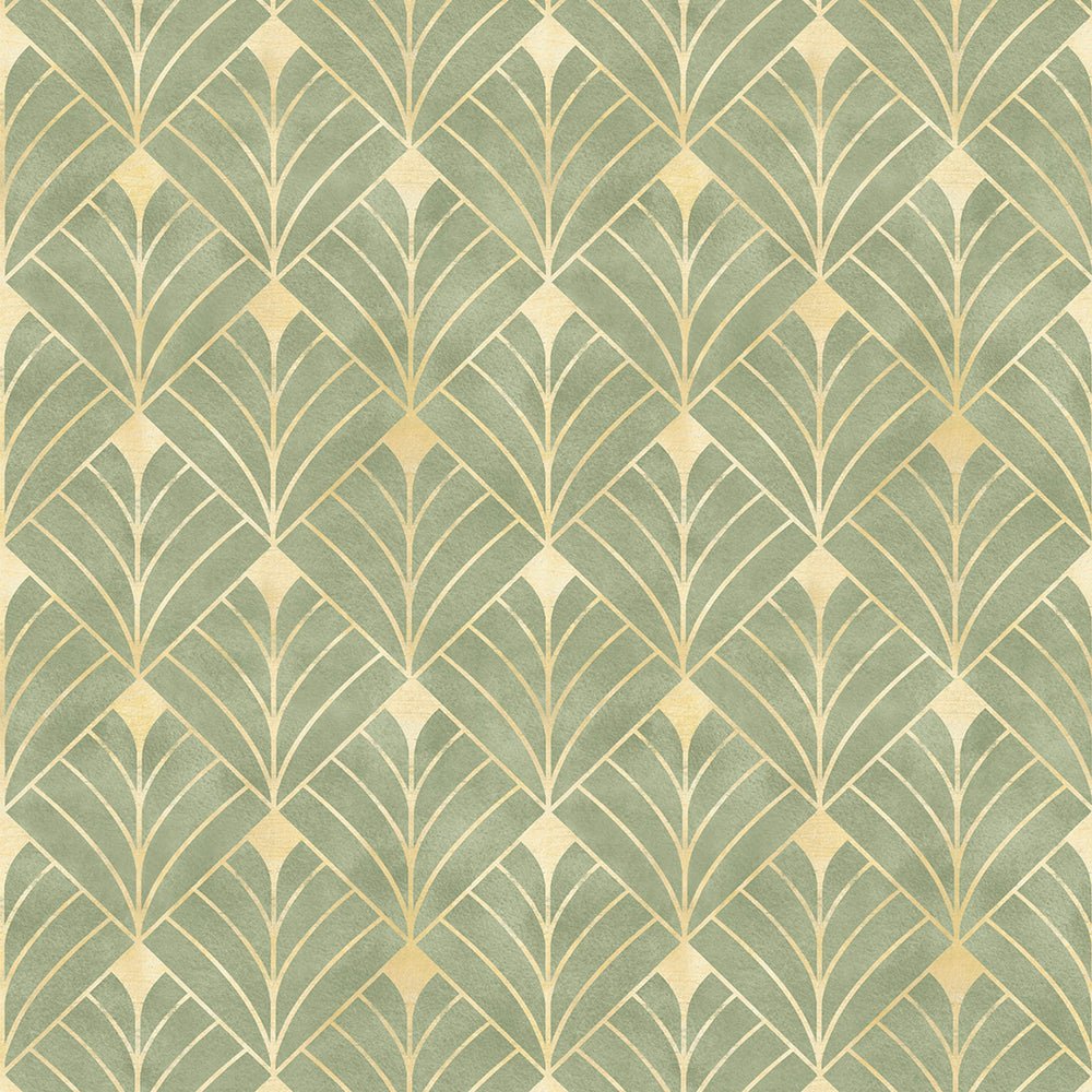 Gatsby Wallpaper - Olive and Vintage Gold - LAN100197 - Lucie Annabel - Premier Wallcovering