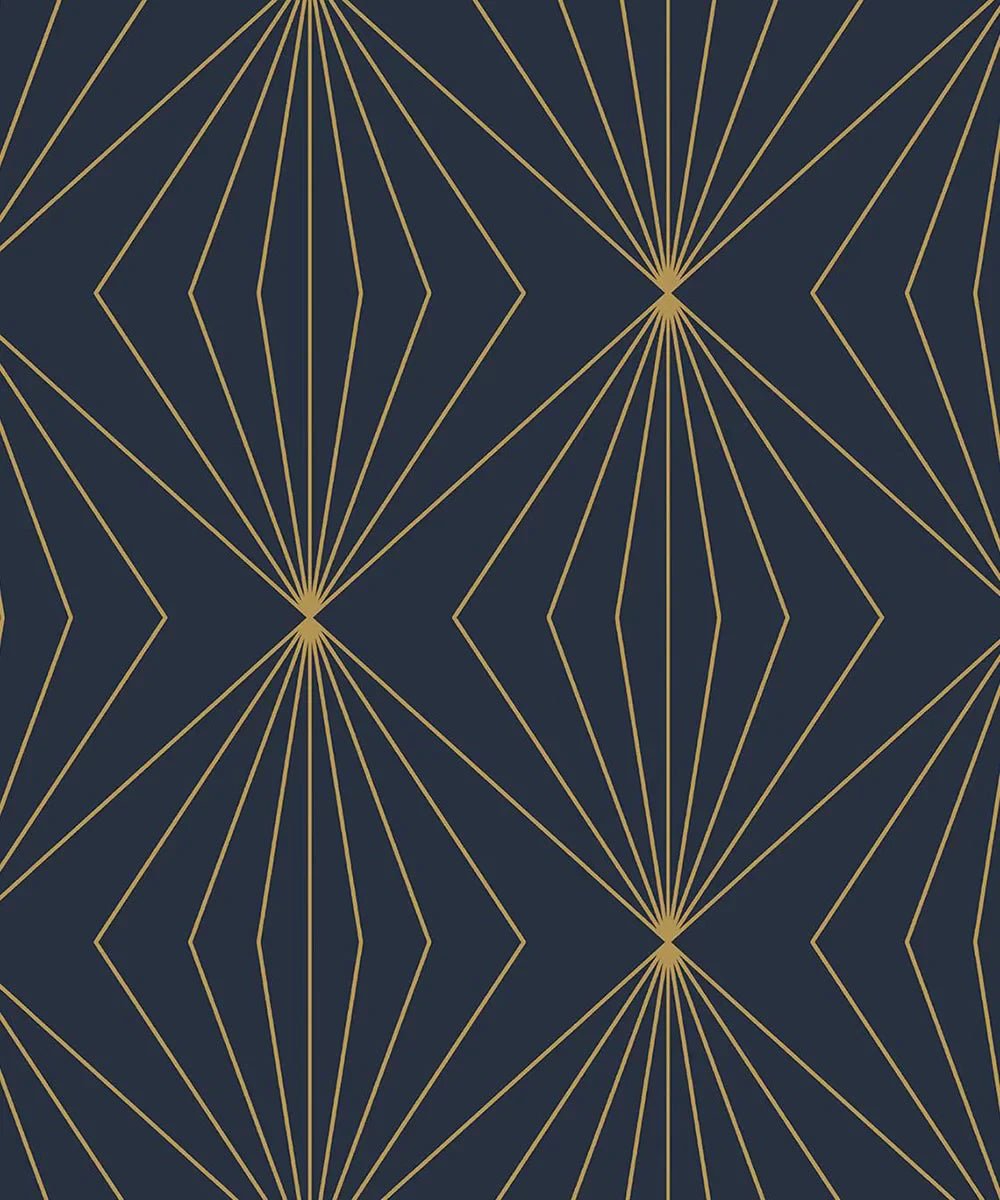 Gem Geometric Wallpaper - Dark Blue & Metallic Gold - NextWall - NW53102 - Premier Wallcovering