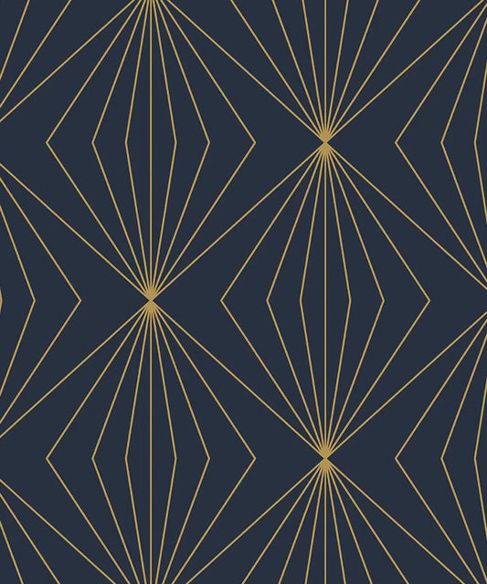Gem Geometric Wallpaper - Dark Blue & Metallic Gold - NextWall - NW53102 - Premier Wallcovering