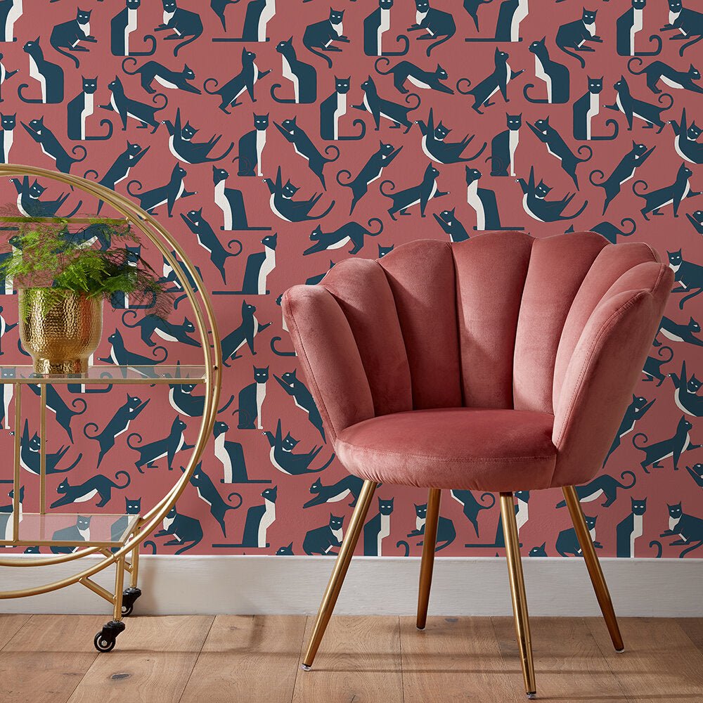 Geo Cat Wallpaper - Pink - Furn - GEOCAT/WP1/PNK - Premier Wallcovering