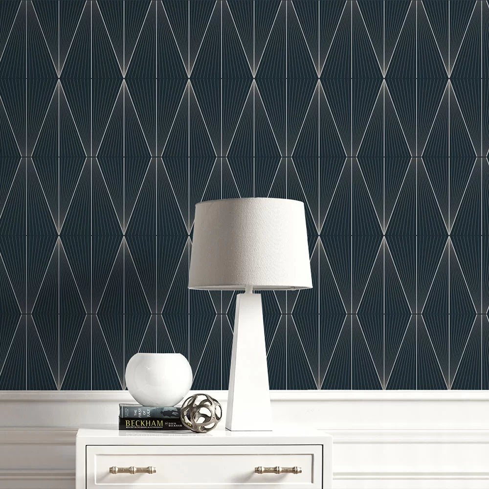 Geo Diamond Wallpaper - Blue Denim & Pewter - NextWall - NW55802 - Premier Wallcovering
