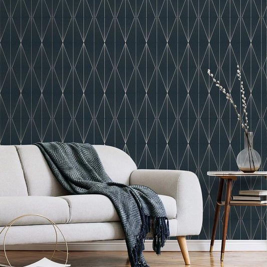 Geo Diamond Wallpaper - Blue Denim & Pewter - NextWall - NW55802 - Premier Wallcovering