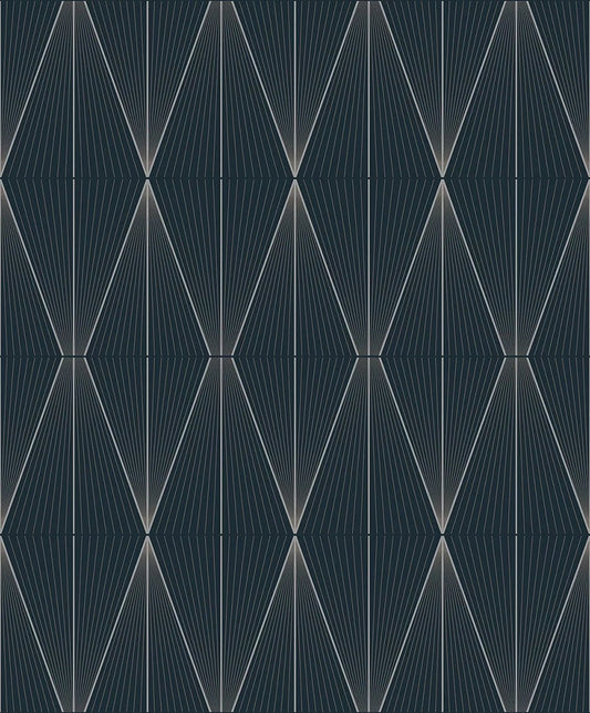 Geo Diamond Wallpaper - Blue Denim & Pewter - NextWall - NW55802 - Premier Wallcovering