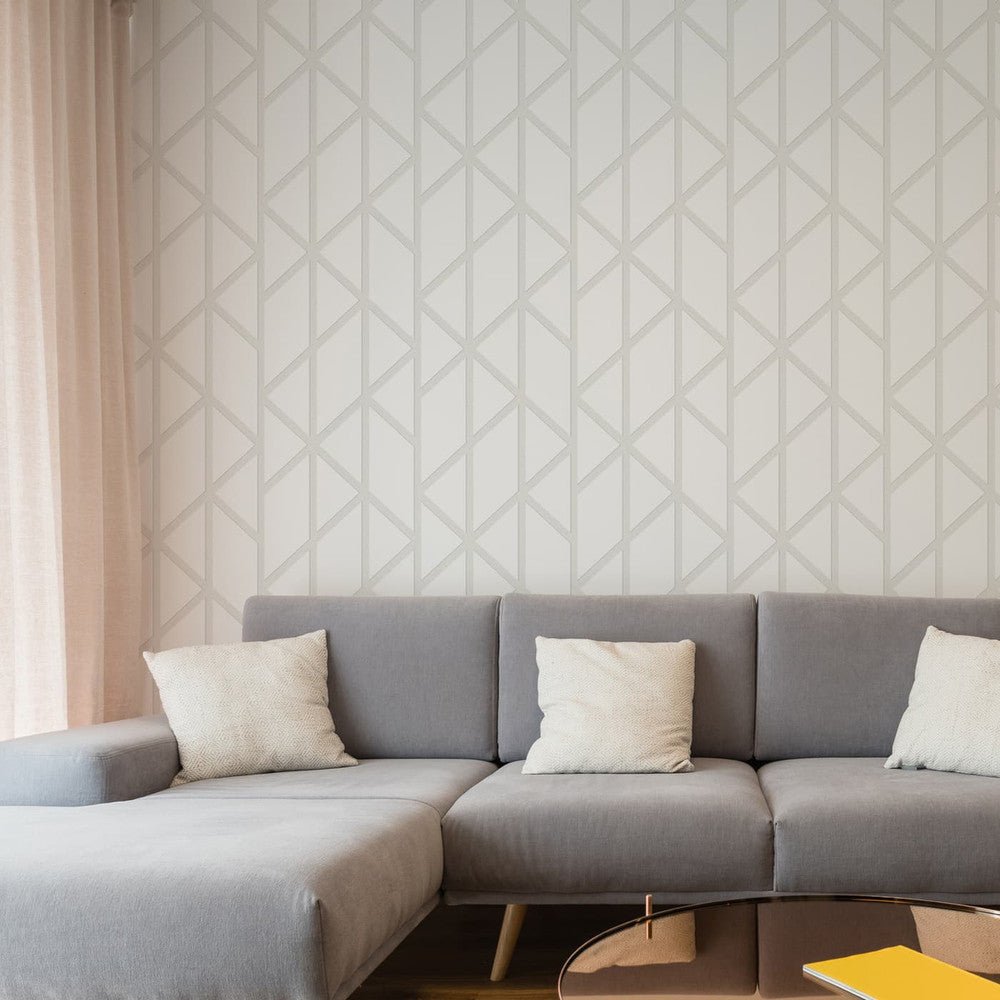 Geo Panel Wallpaper - White - Superfresco Easy - 117848 - Premier Wallcovering