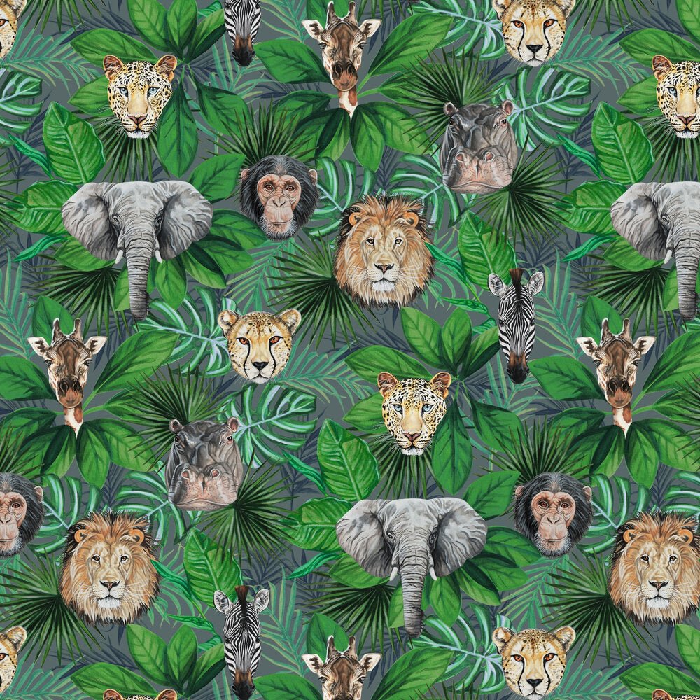 Geoffrey & Friends Wallpaper - Green - The Graduate Collection - AB1JUNGLEDARK - Premier Wallcovering