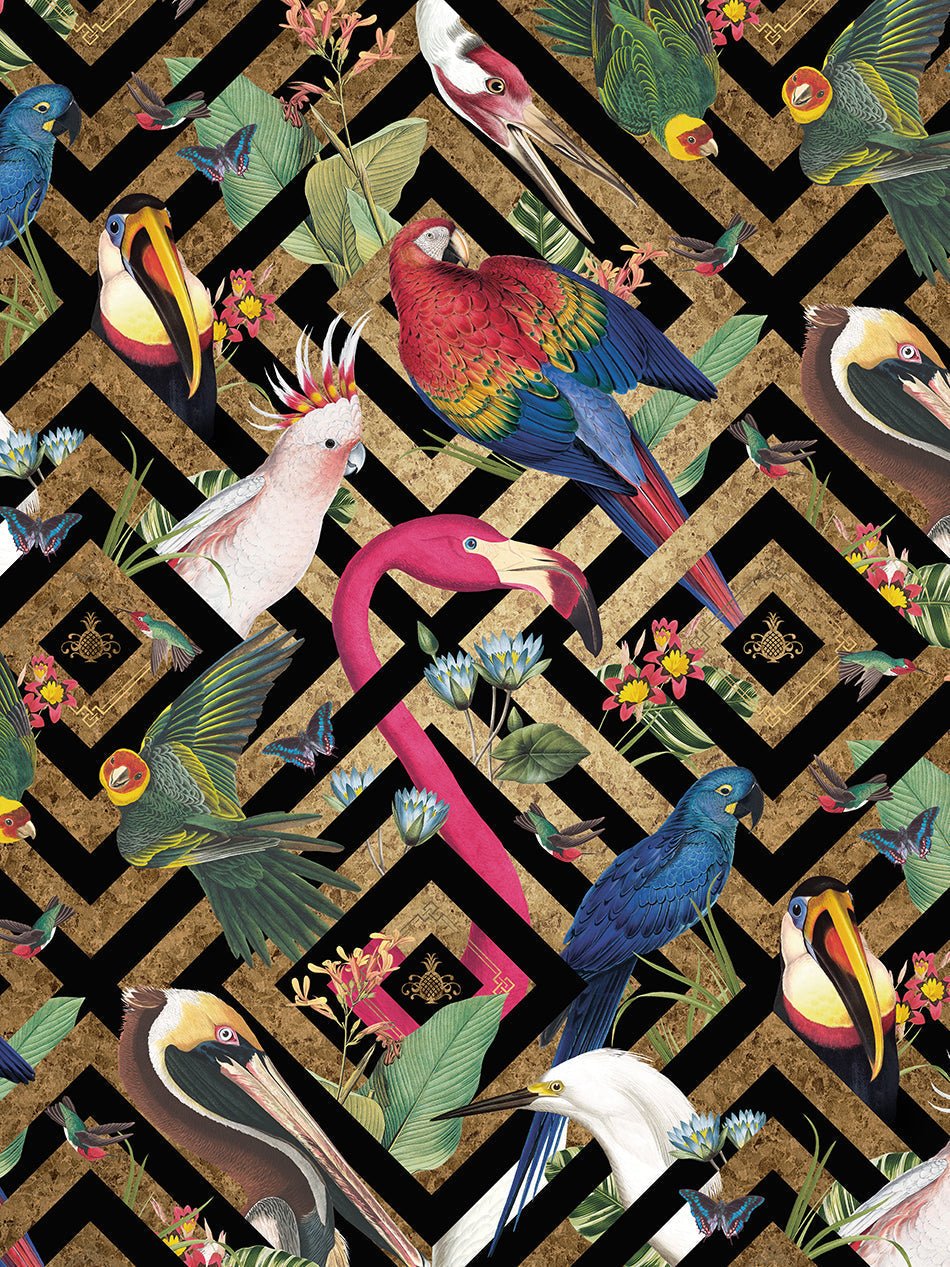 Geometric Aviary Wallpaper - Gold Leaf  - Divine Savages - DVS146-GEO-GLDL-WR - Premier Wallcovering