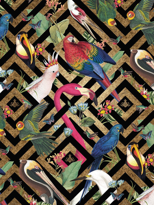 Geometric Aviary Wallpaper - Gold Leaf  - Divine Savages - DVS146-GEO-GLDL-WR - Premier Wallcovering