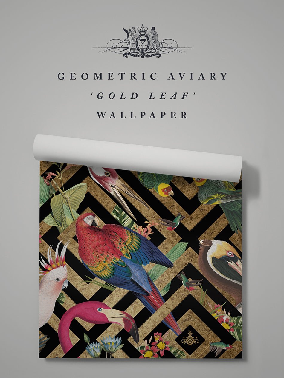 Geometric Aviary Wallpaper - Gold Leaf  - Divine Savages - DVS146-GEO-GLDL-WR - Premier Wallcovering