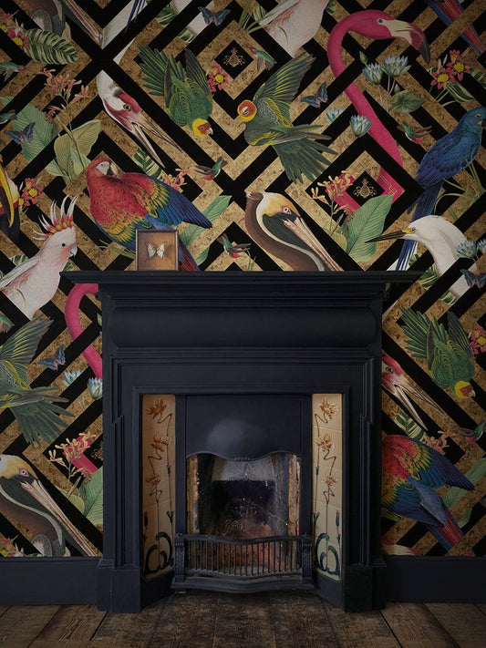 Geometric Aviary Wallpaper - Gold Leaf  - Divine Savages - DVS146-GEO-GLDL-WR - Premier Wallcovering