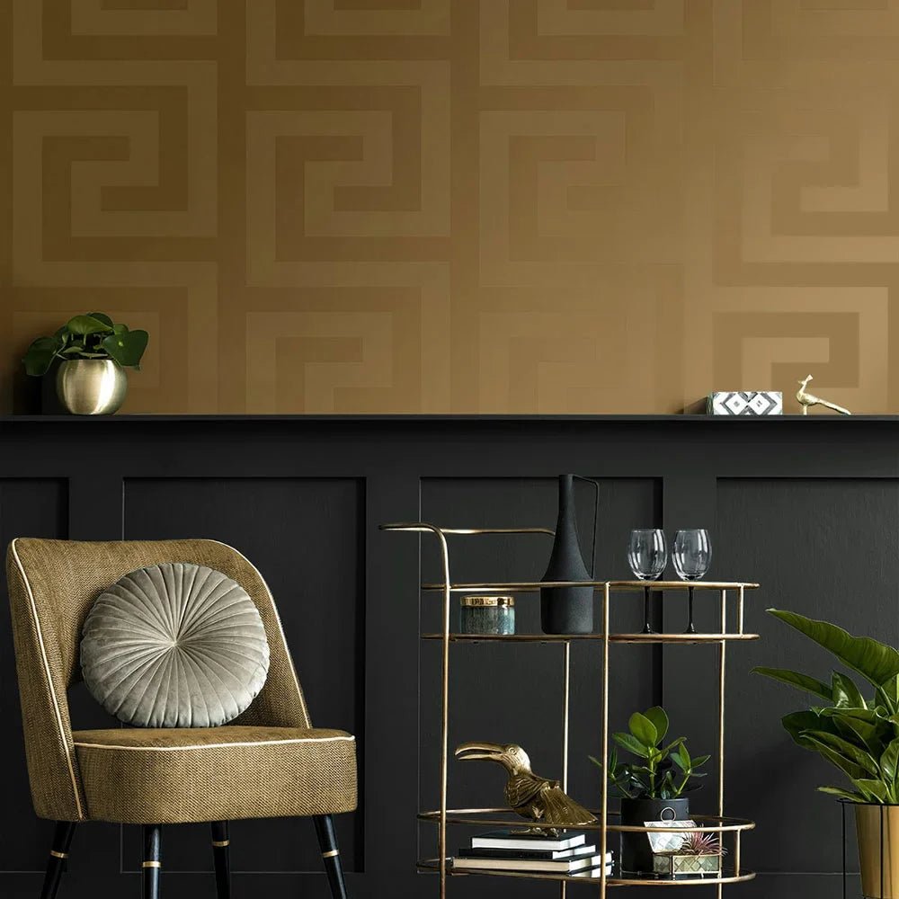 Geometric Maze Wallpaper - Antique Gold - NextWall - NW59405 - Premier Wallcovering
