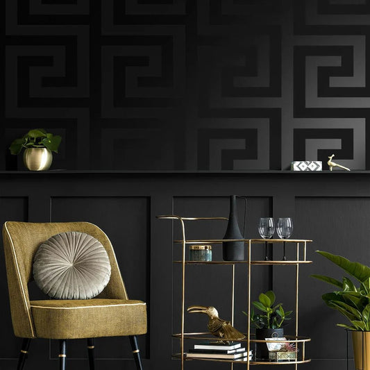 Geometric Maze Wallpaper - Onyx - NextWall - NW59400 - Premier Wallcovering