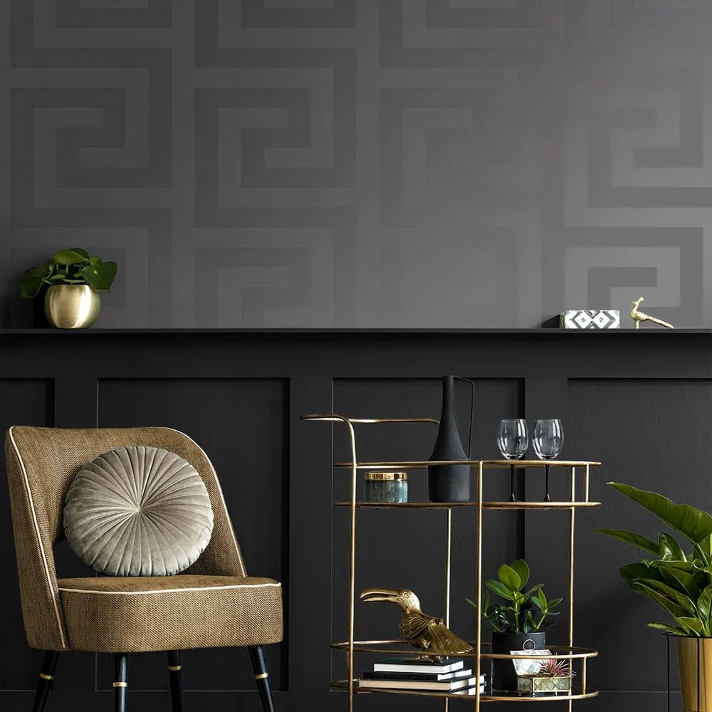 Geometric Maze Wallpaper - Graphite - NextWall - NW59408 - Premier Wallcovering