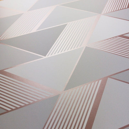 Geometric Metallic Wallpaper - Grey/Rose Gold - Lipsy London - 144902 - Premier Wallcovering