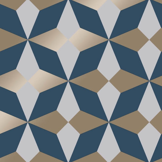Geometric Metallic Wallpaper - Navy/Gold - Fine Décor - FD42548 - Premier Wallcovering