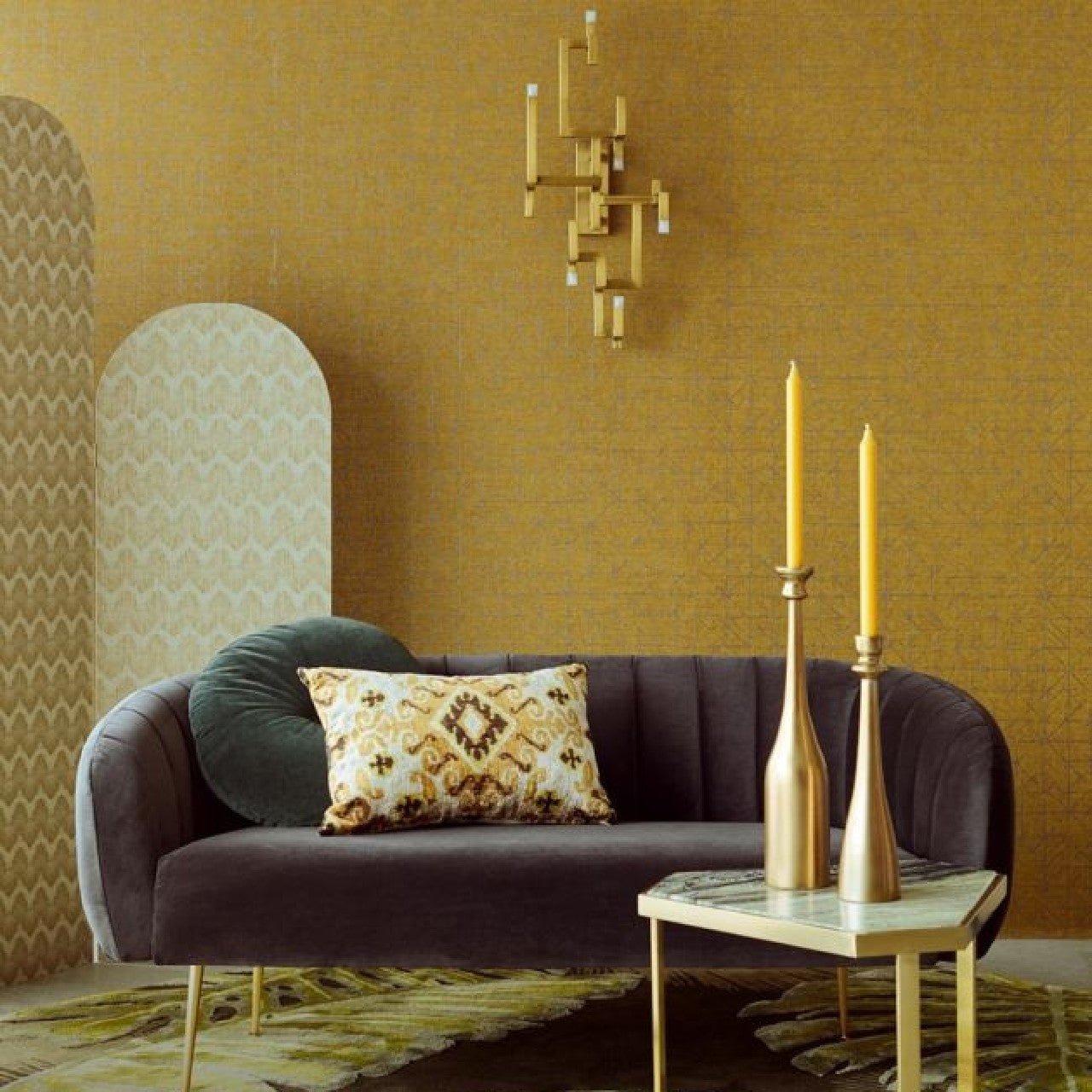 Geometric Sketch Topaz Wallpaper - Gold - Eijffinger - 394533 - Premier Wallcovering