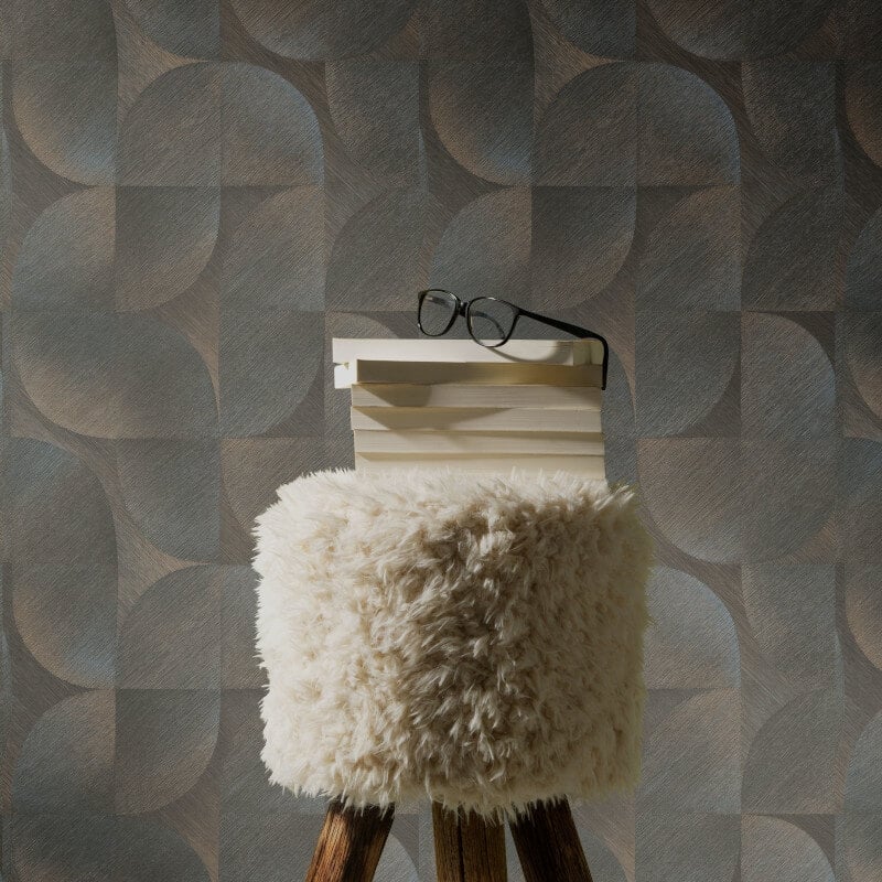 Geometric Tile Abstract Wallpaper - Black/Brown - Erismann - 10392 - 15 - Premier Wallcovering